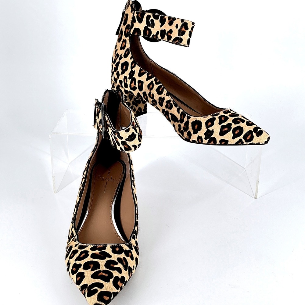 Linea Paolo Size 7.5 Leopard Print Calf Hair Block Heel Pumps NEW Corwyn $130 - Picture 3 of 14